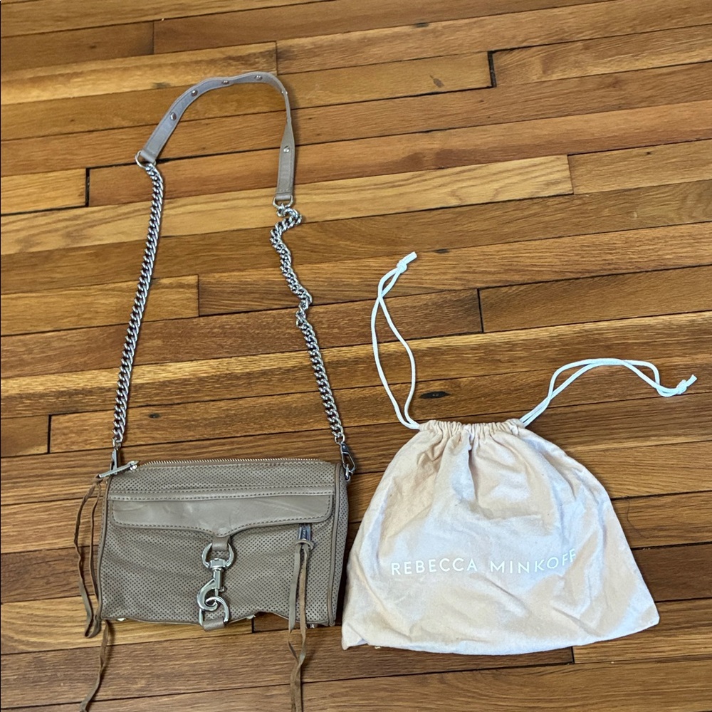 Rebecca minkoff mini MAC taupe perforated crossbody purse